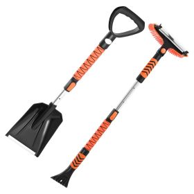 Snow Shovel and Snow Brush, 42 in Extendable Snows Broom & Ice Scraper with 180° Pivoting Brush Head, Non-Slip Grip