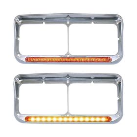 Chrome Rectangular Dual Headlight Bezels With Amber Lens , Amber LED 2Pcs (Option: 2Pcs)